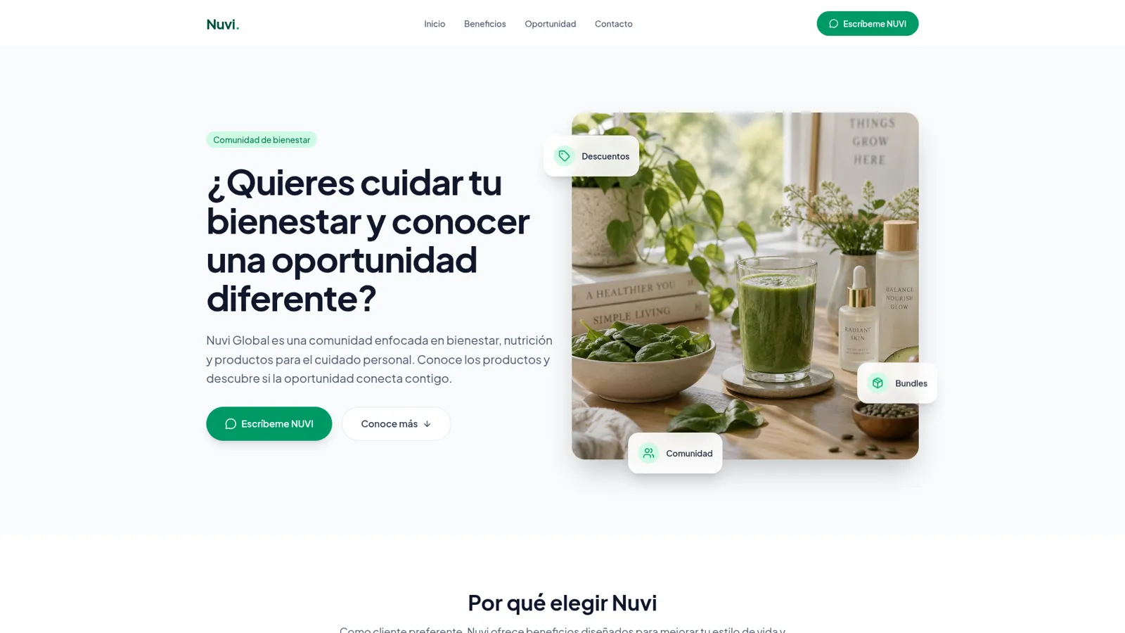Website de Nuvi Global — Bienestar y oportunidad
